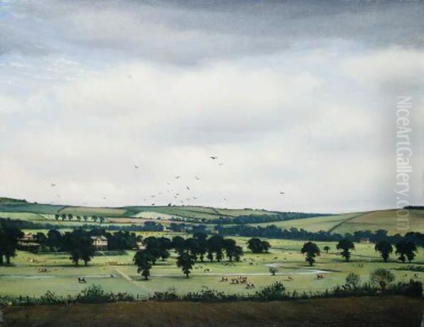 An English Landscape Oil Painting by Christopher R. Wynne Nevinson