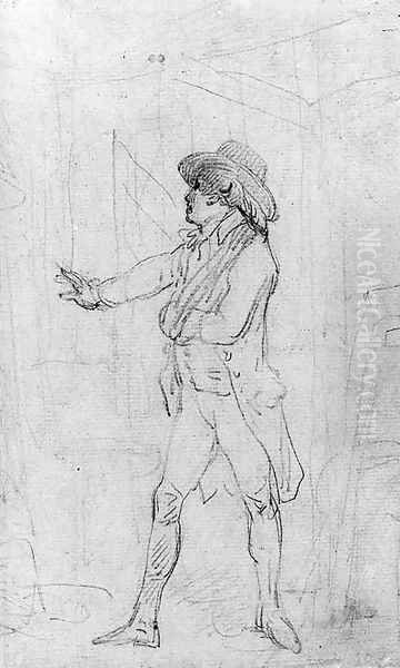 Study of a gentleman, with his arm in a sling, possibly the artist in his studio Oil Painting by Thomas Rowlandson