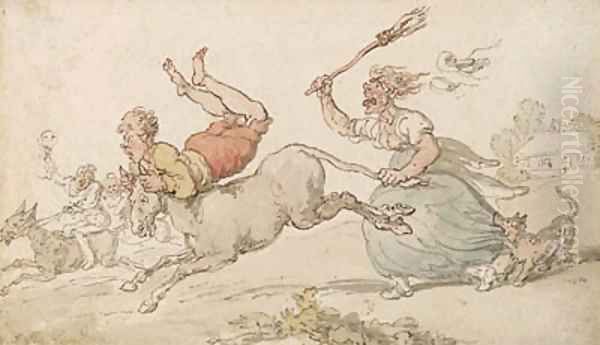 The Donkey Derby Oil Painting by Thomas Rowlandson