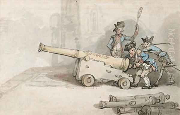 The Long John, a cannon at Gosport, Hampshire Oil Painting by Thomas Rowlandson