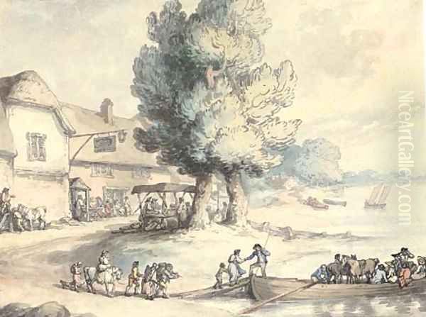 The Noah's Ark Inn and ferry Oil Painting by Thomas Rowlandson