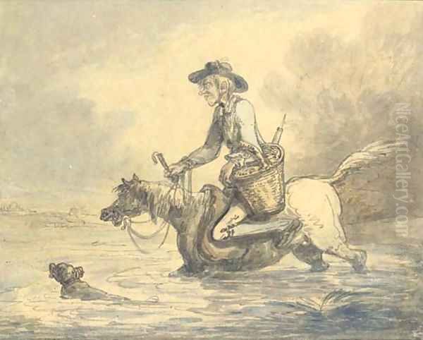 The quack crossing a river Oil Painting by Thomas Rowlandson