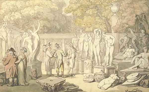 Admiring the antique Oil Painting by Thomas Rowlandson