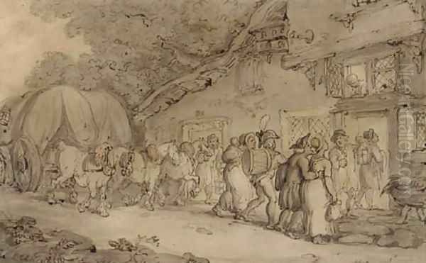 Arriving at the inn Oil Painting by Thomas Rowlandson