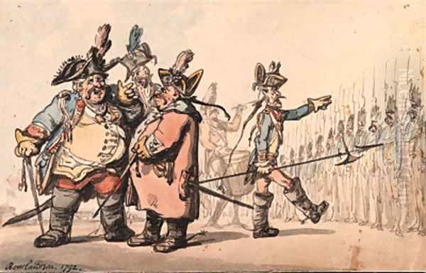 Austrian troops on a field day in the Netherlands Oil Painting by Thomas Rowlandson