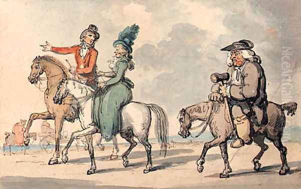 Gentlefolk out riding Oil Painting by Thomas Rowlandson