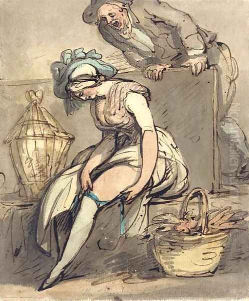 The Fairing or trying on the New Garters Oil Painting by Thomas Rowlandson