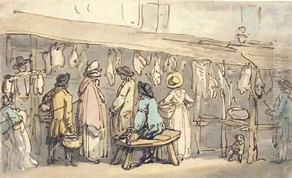 The meat market Oil Painting by Thomas Rowlandson