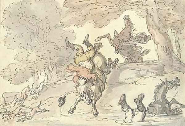 The tumbling huntsmen Oil Painting by Thomas Rowlandson