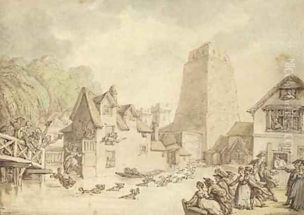 View of Oxford Castle Oil Painting by Thomas Rowlandson