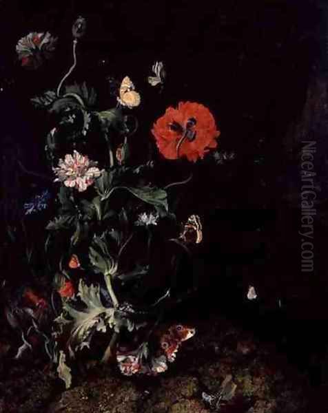 Forest Floor Still Life with Flowers and Butterflies Oil Painting by Rachel Ruysch