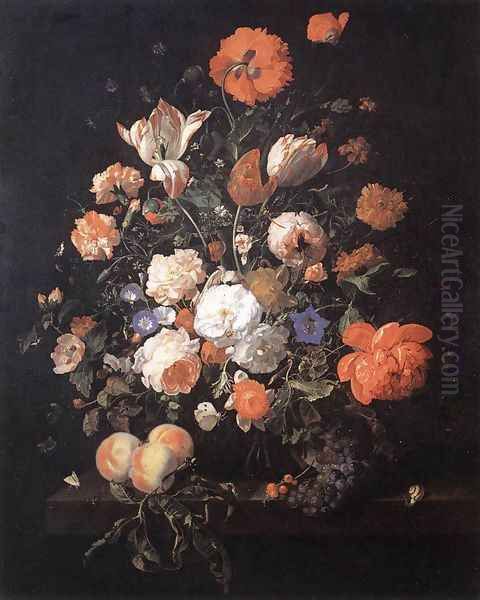 A Vase of Flowers 1706 Oil Painting by Rachel Ruysch