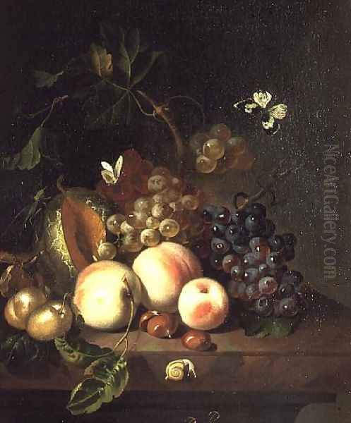 A Still Life on a Marble Ledge Oil Painting by Rachel Ruysch