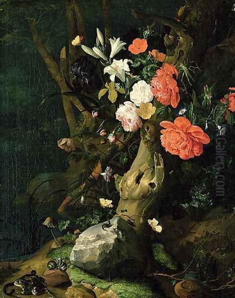 Still Life of Flowers on Woodland Ground, c.1690 Oil Painting by Rachel Ruysch