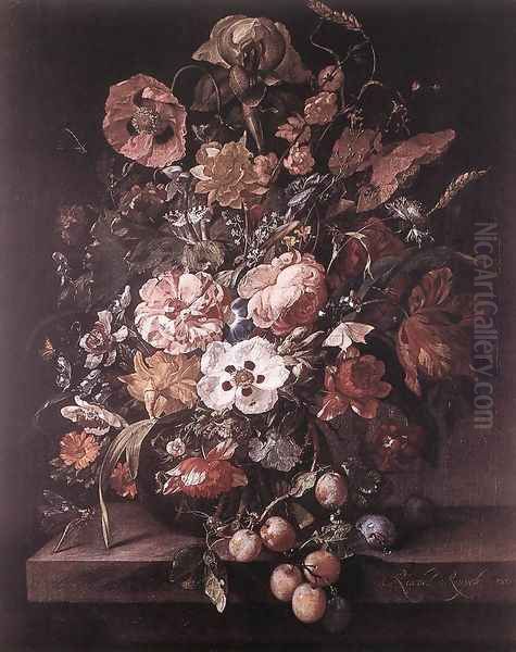 Bouquet in a Glass Vase Oil Painting by Rachel Ruysch