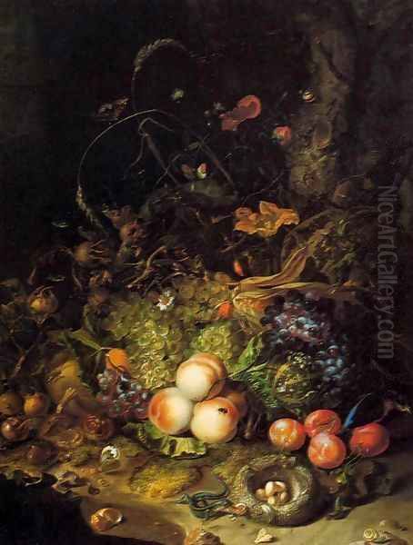 Flowers, Fruit, and Insects Oil Painting by Rachel Ruysch