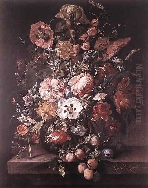 Bouquet in a Glass Vase 2 Oil Painting by Rachel Ruysch