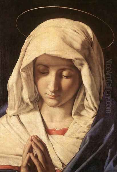 Madonna in Prayer 1640s Oil Painting by Francesco de' Rossi (see Sassoferrato)