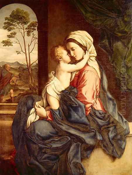 The Virgin and Child Embracing Oil Painting by Francesco de' Rossi (see Sassoferrato)