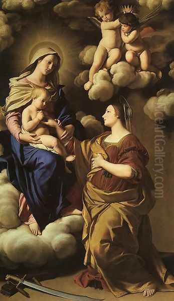 The Mystic Marriage of St. Catherine 1650 Oil Painting by Francesco de' Rossi (see Sassoferrato)