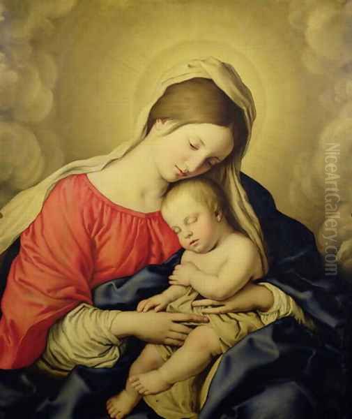 The Virgin and Child, 1640s Oil Painting by Francesco de' Rossi (see Sassoferrato)