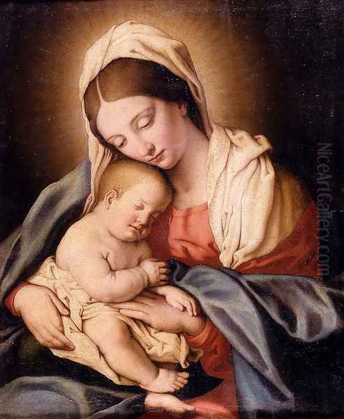 Madonna and Child Oil Painting by Francesco de' Rossi (see Sassoferrato)