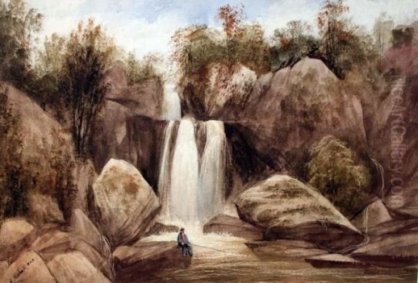 Waterfall In Glenarm Park Oil Painting by Andrew Nicholl