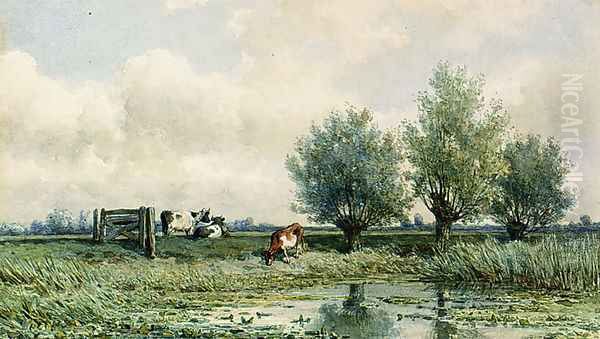 A Summer Landscape With Grazing Cows Oil Painting by Willem Roelofs