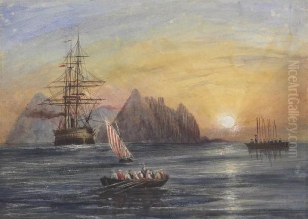 Off The Coast Of St. Helena On The Way To Sri Lanka Oil Painting by Andrew Nicholl