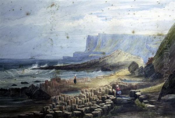 The Giants Causeway From The Well Oil Painting by Andrew Nicholl