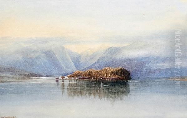 A Scottish Loch Oil Painting by Andrew Nicholl