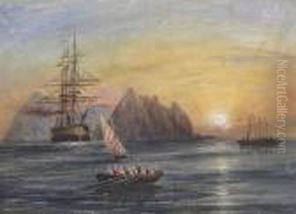 Off The Coast Of St. Helena On The Way To Sri Lanka Oil Painting by Andrew Nicholl