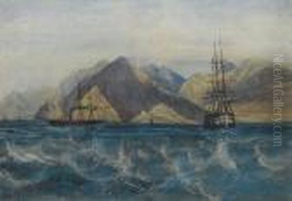 Shipping Off Aden, Yemen Oil Painting by Andrew Nicholl