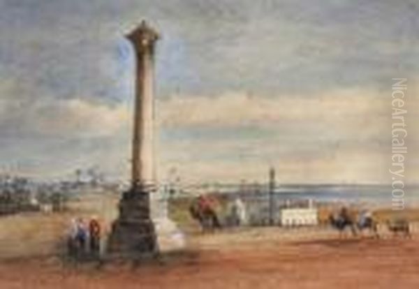 Classical Pillar, Alexandria, Egypt, Circa 1846-1850 Oil Painting by Andrew Nicholl