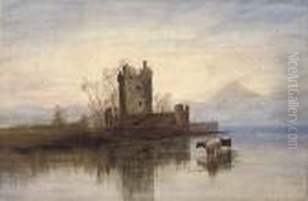 View Of Ross Castle, Killarney, Co. Kerry Oil Painting by Andrew Nicholl