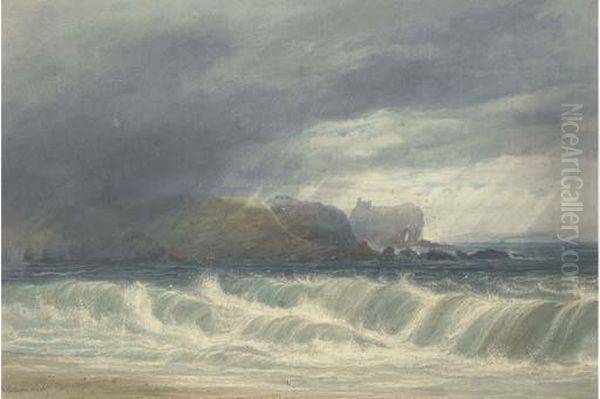 Red Bay Castle, Co. Antrim Oil Painting by Andrew Nicholl