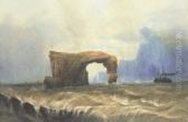 A Steamer Off Staffa Oil Painting by Andrew Nicholl