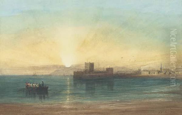 Carrickfergus Castle Oil Painting by Andrew Nicholl