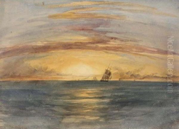 Shipping At Sunset On The Indian Ocean Oil Painting by Andrew Nicholl