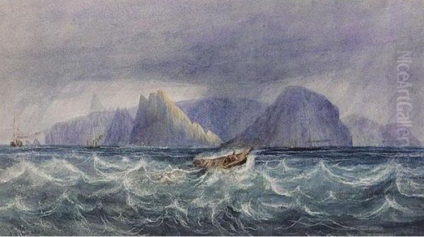 Shipping Off St Helena In A Storm Oil Painting by Andrew Nicholl