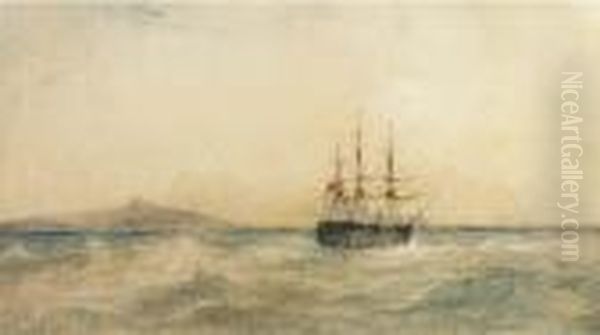 A British Ship Off St Helena Oil Painting by Andrew Nicholl