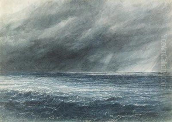 The Indian Ocean: A Squall; And A Waterspout Oil Painting by Andrew Nicholl