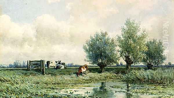 A Summer Landscape With Grazing Cows 2 Oil Painting by Willem Roelofs