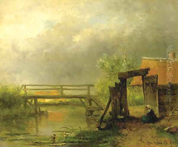 After the rain a footbridge across a ditch Oil Painting by Willem Roelofs