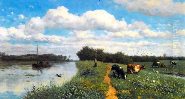 Cows Grazing Near a Canal, Schiedam Oil Painting by Willem Roelofs