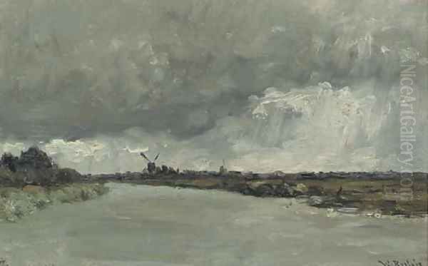 Trekvaart bij Leiden Oil Painting by Willem Roelofs