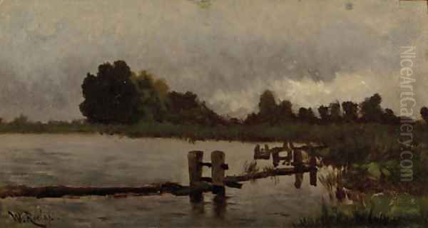 A jetty Oil Painting by Willem Roelofs