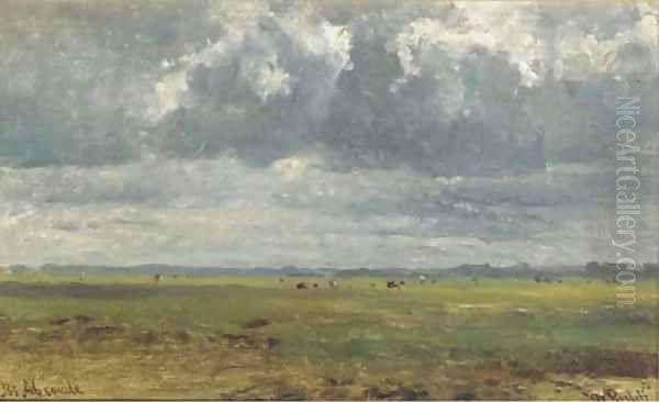 Bij Abcoude cows in a polder landscape Oil Painting by Willem Roelofs