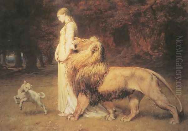 Una and the Lion Oil Painting by Briton Riviere