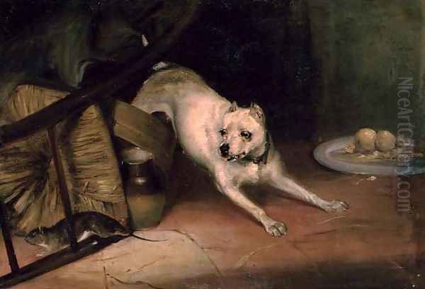 Dog Chasing a Rat Oil Painting by Briton Riviere